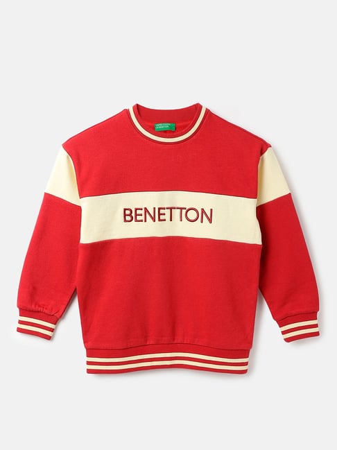 United Colors of Benetton Kids Red Striped Full Sleeves Sweatshirt