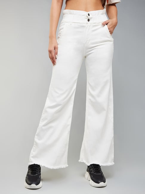 DOLCE CRUDO White Denim Regular Fit High Rise Jeans-picture-46