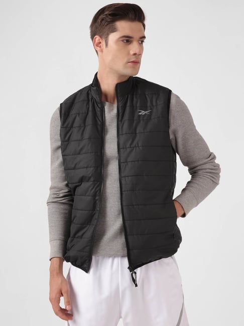 Reebok Black Regular Fit Quilted Sports Jacket