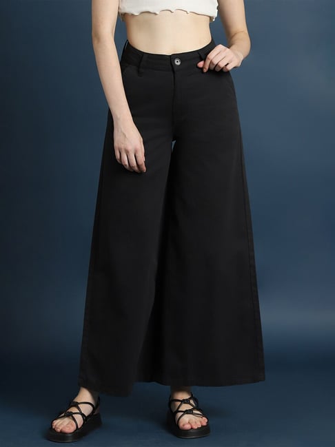 Slit-Leg Twill Black Trousers - Women Pants - Lattelier Store