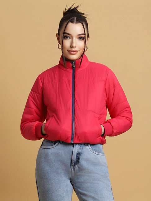 Forever 21 Navy Red Regular Fit Reversible Puffer Jacket