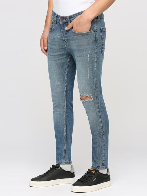 Pepe Jeans Light Indigo Blue Cotton Skinny Fit Distressed Jeans-image-49
