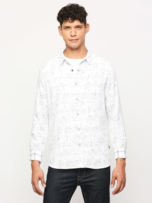 Pepe Jeans White Cotton Regular Fit Printed Shirt