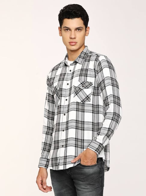 Jeans Mens Black And White Gingham Shirt Metronaut Gingham Checked