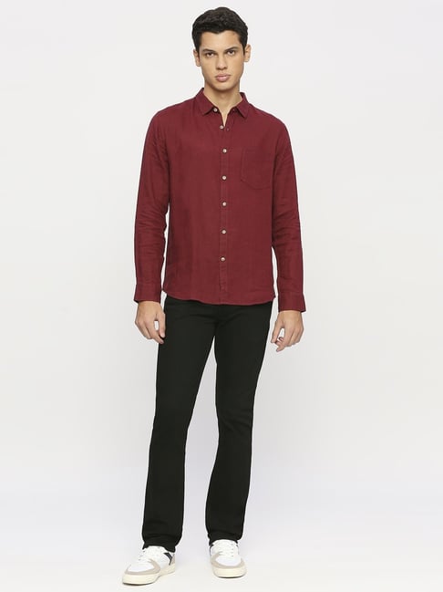 Buy Pepe Jeans Red Linen Regular Fit Shirt for Mens Online Tata CLiQ