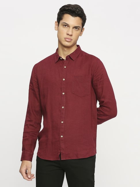 Buy Pepe Jeans Red Linen Regular Fit Shirt for Mens Online Tata CLiQ