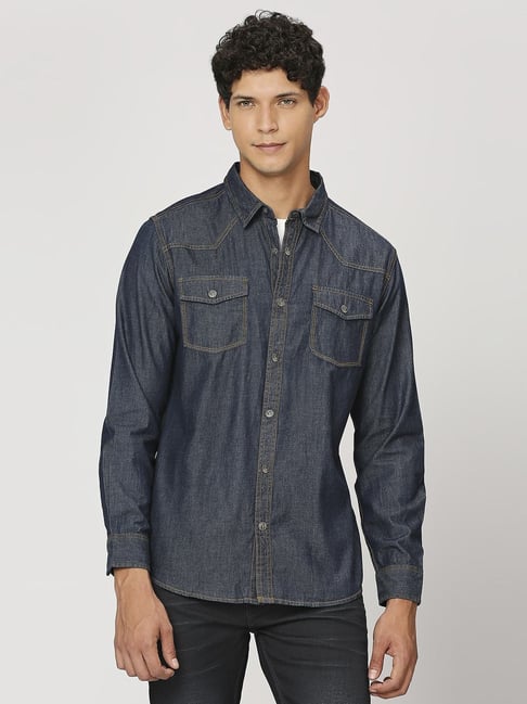 Pepe Jeans Dark Indigo Blue Cotton Regular Fit Denim Shirt