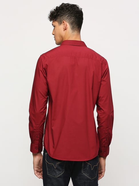 Pepe Jeans Dark Red Cotton Regular Fit Shirt