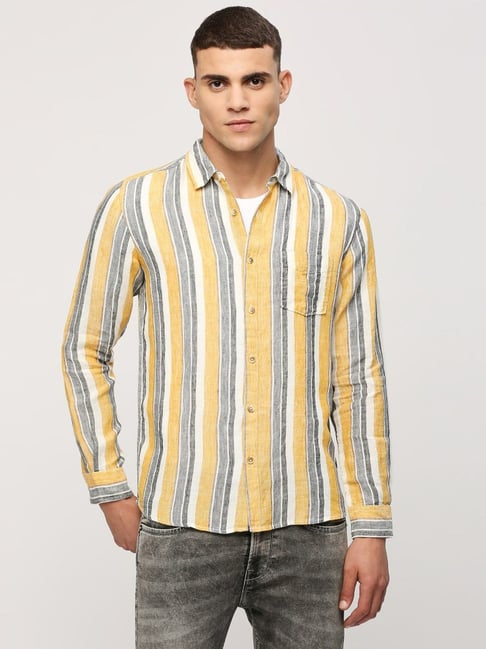 Pepe Jeans Multicolored Linen Regular Fit Striped Shirt