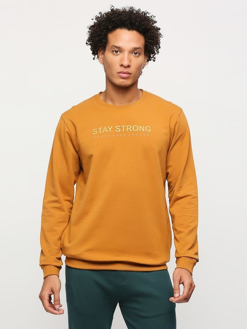 Pepe Jeans Mustard Yellow Cotton Regular Fit Printed Sweatshirt