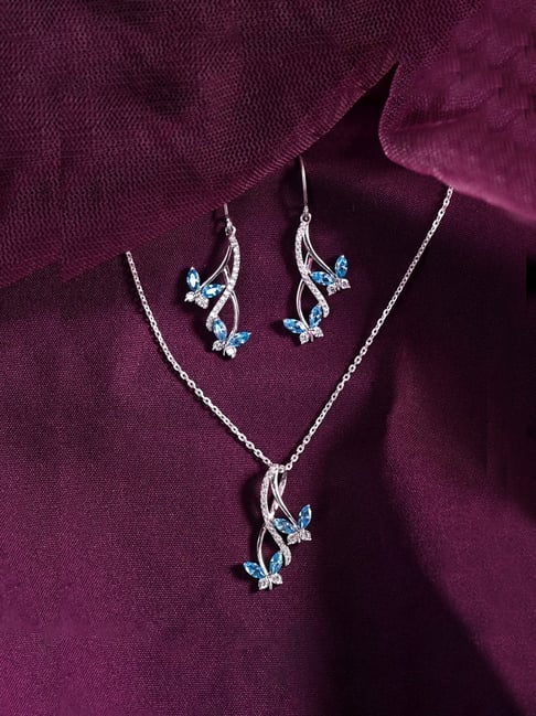 Clara 925 Silver Rhodium-Plated Swiss Zirconia Butterfly Pendant with Chain & Earring Set