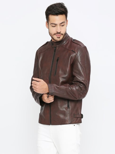 Buy JACK AND JONES Solid Leather Regular Fit Men's Casual Jacket | Shoppers  Stop