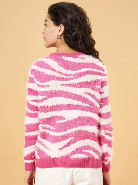Honey by Pantaloons Pink & White Self Pattern Sweater