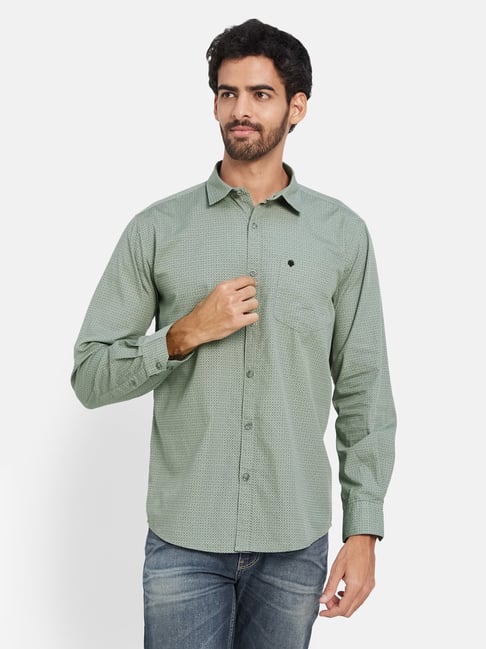 METTLE Sage Green Regular Fit Printed Shirt