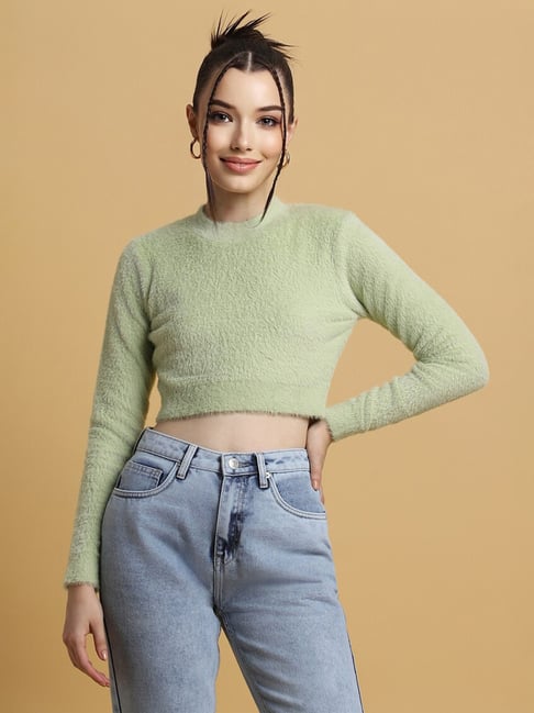 Buy Forever 21 Light Green Regular Fit Crop Sweater for Women Online Tata CLiQ