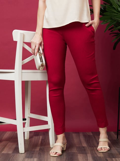Buy Pranjal Women Red Rayon Lycra Straight Casual Cigarette Pants _XL  Online at Best Prices in India - JioMart.