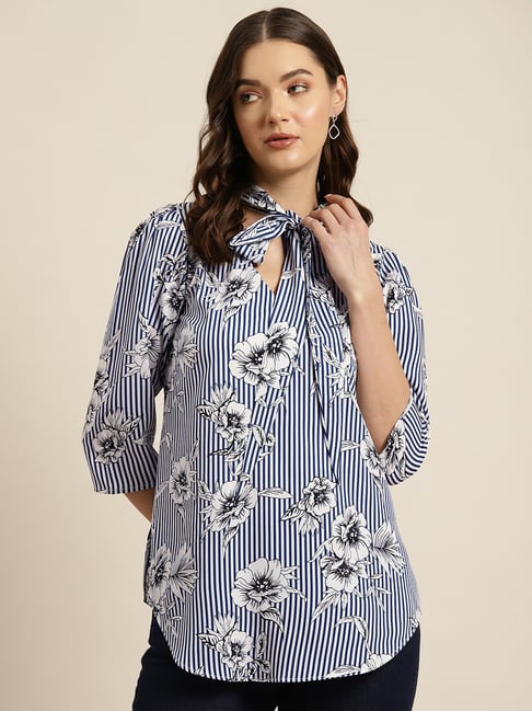 Qurvii Blue Striped Top