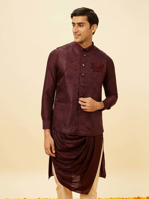 Manyavar Giacca Nehru Uomo – Stampata Floreale, Terry Rayon, Abbigliamento Etnico Per Matrimoni E Feste - 2