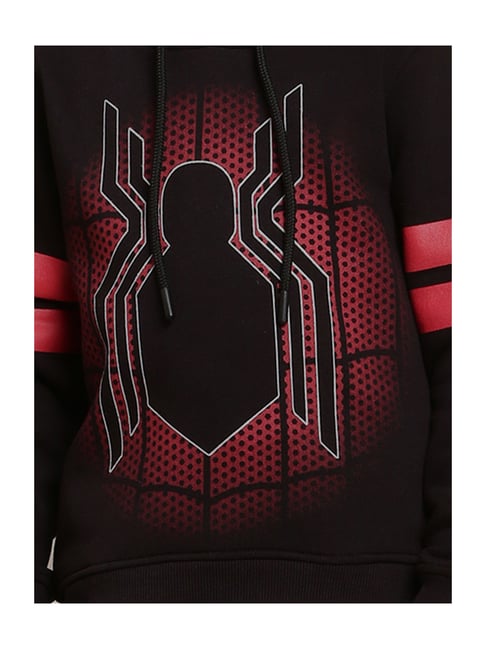 Kidsville Spiderman Printed Black Hoodie For Boys