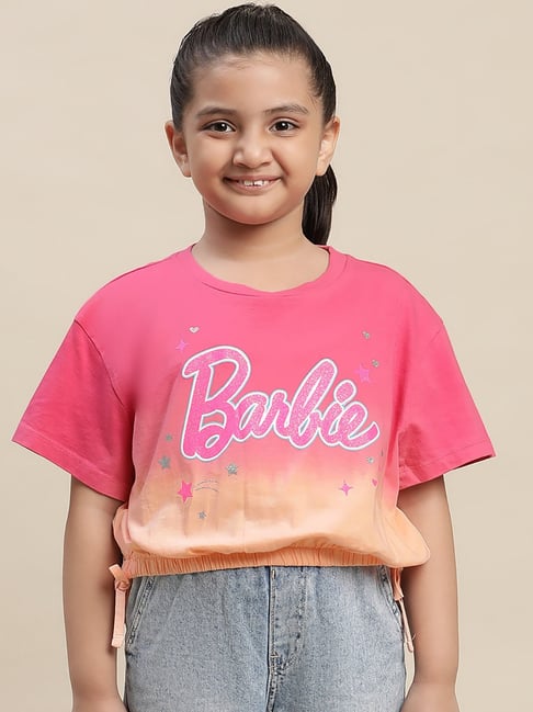 Kidsville Barbie Printed Pink T Shirt For Girls