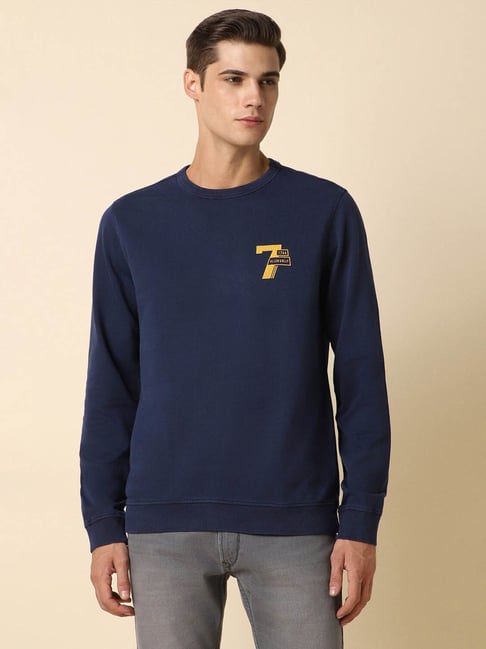 Allen Solly Jeans Navy Cotton Regular Fit Sweatshirt