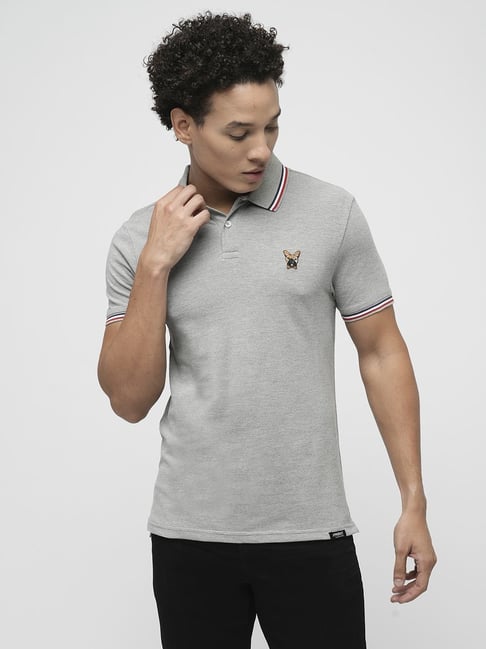 Produkt By Jack & Jones Sky Grey Cotton Slim Fit Polo T-Shirt