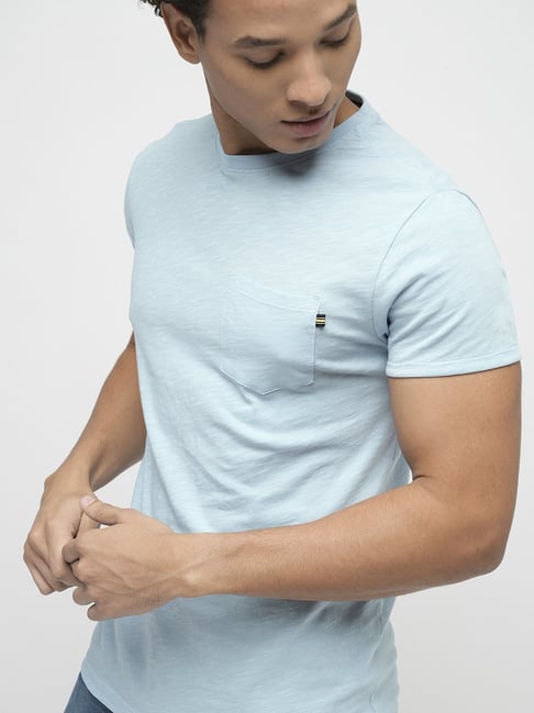 Produkt By Jack Jones Sky Blue Cotton Slim Fit T Shirt