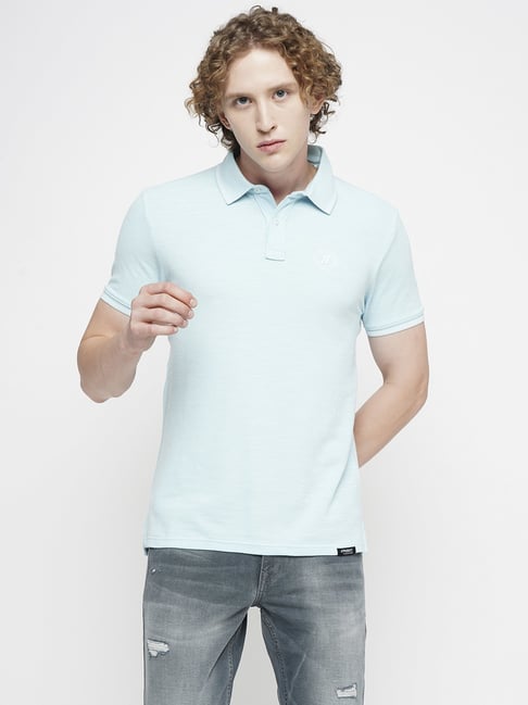 Buy Jack Jones Light Blue Cotton Slim Fit Polo T-Shirt for Mens