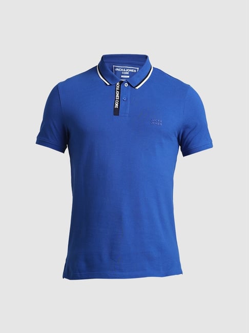 Produkt By Jack Jones Blue Cotton Slim Fit Polo T-Shirt