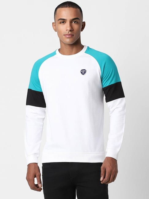 Peter England University White Slim Fit Colour Block Sweatshirt