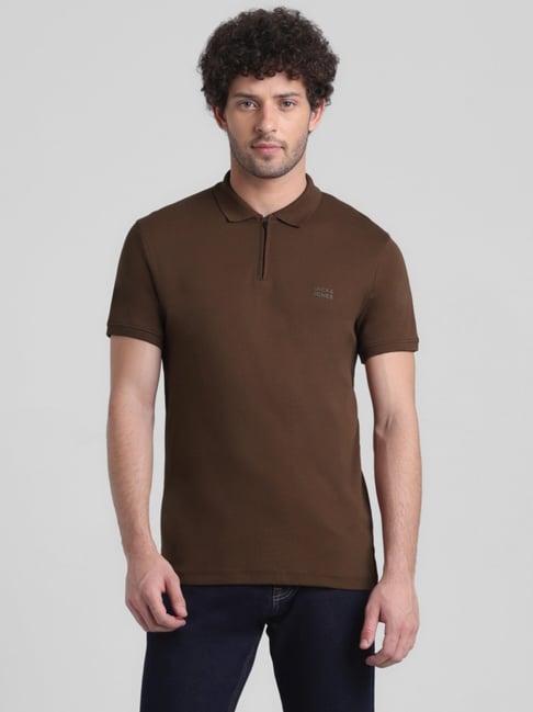 Produkt By Jack Jones Brown Cotton Slim Fit Polo T Shirt