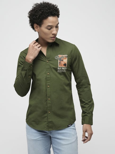 Produkt By Jack & Jones Green Cotton Slim Fit Shirt
