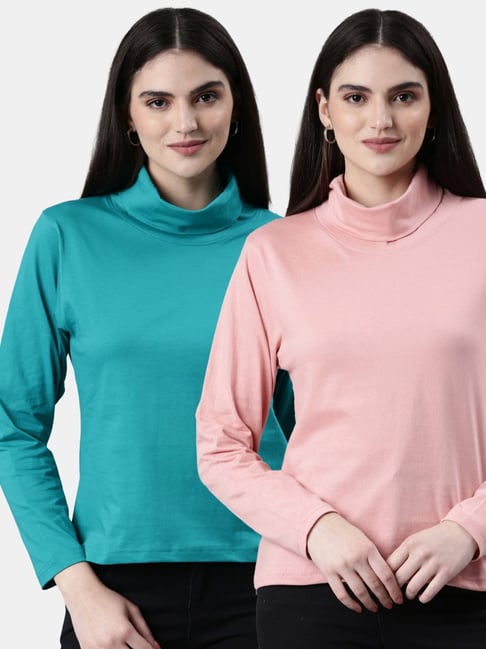 Kryptic Pink Teal Cotton Regular Fit T-Shirt (Pack Of 2)