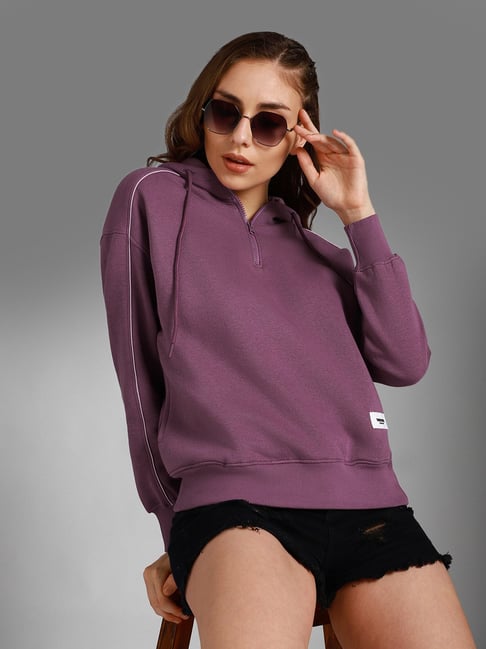 High Star Purple Cotton Regular Fit Hoodie