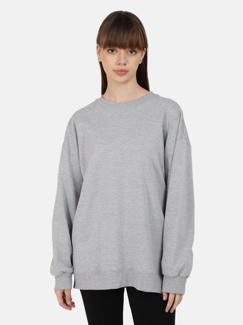 Buy Bene Kleed Grey Cotton Relaxed Fit Oversized Sweatshirt for