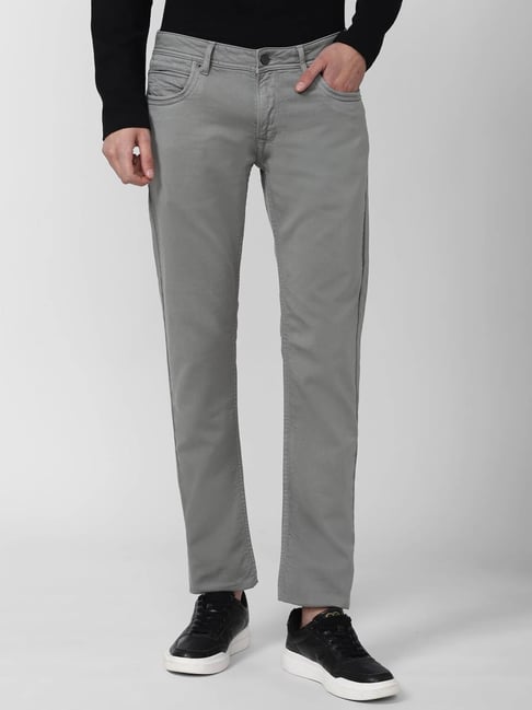 Peter England Jeans Grey Cotton Slim Fit Jeans