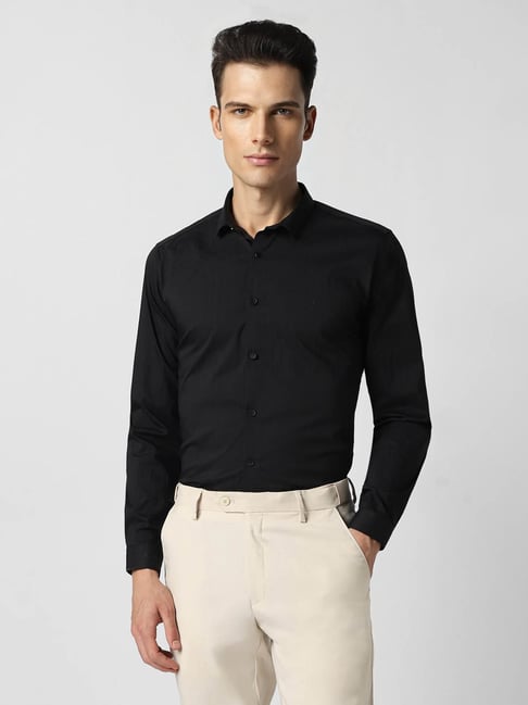 V Dot Black Slim Fit Striped Shirt-picture-18