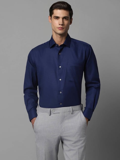 Luxure By Louis Philippe Navy Regular Fit Texture Shirt-picture-15