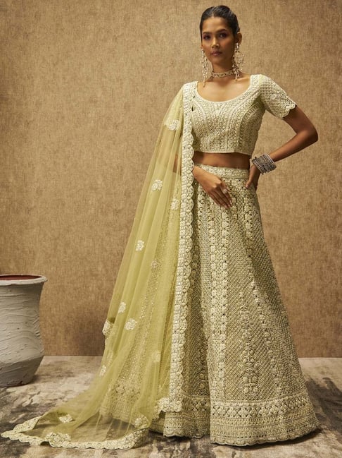 White net embroidered unstitched lehenga-choli - Maaike - 892704 | Indian  outfits, Lehenga choli, Indian clothes online