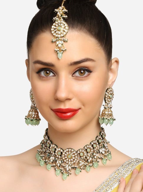 Traditional White Pearl & Kundan Studded Choker Necklace Jewellery Set For  Women (K7210Pu) - I Jewels - 3728604