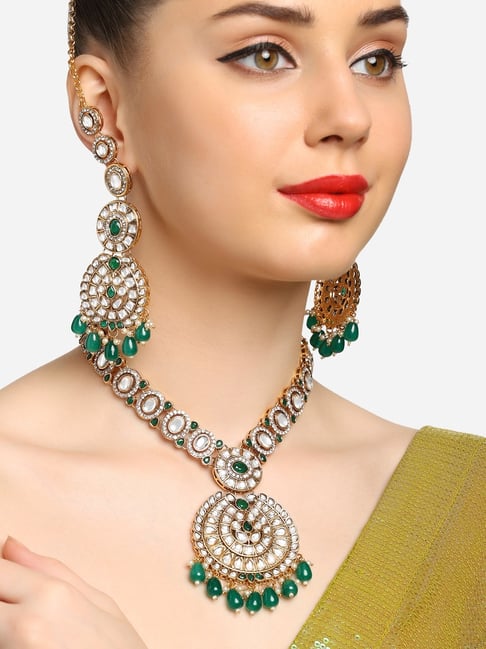 Buy Zaveri Pearls Green Stones Long Bridal Necklace Set-ZPFK16943 Online At  Best Price @ Tata CLiQ