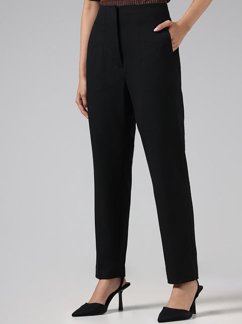 Pull&Bear high waisted tailored straight leg trouser in black | ASOS