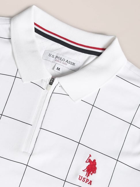 Polo White Slim Fit Checks Polo T-Shirt