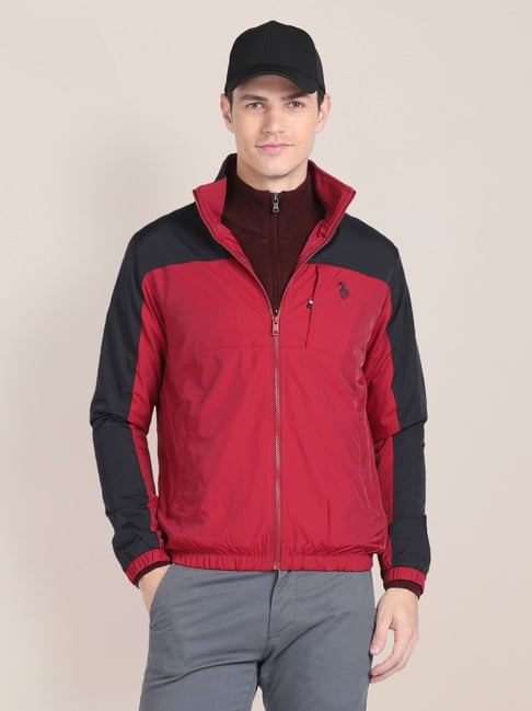 U.S. Polo Assn. Navy & Red Regular Fit Colour Block Wind Cheater