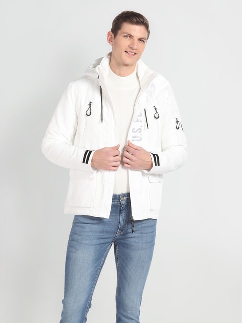 U.S. Polo Assn. Denim Co. White Regular Fit Printed Hooded Jacket