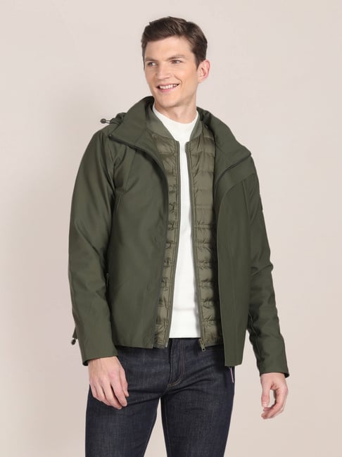 Men's Shane Army Green Leather Bomber Jacket