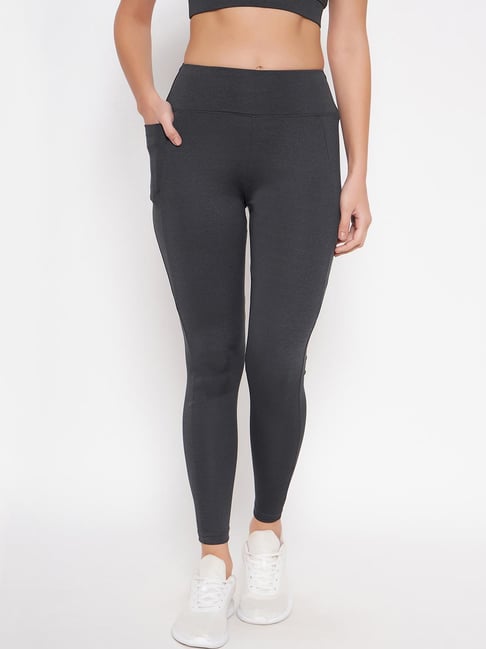 Silver Grey Solid Cotton Lycra Ankle Length Legging at Soch