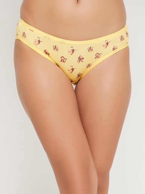 Clovia Yellow Cotton Printed Bikini Panty