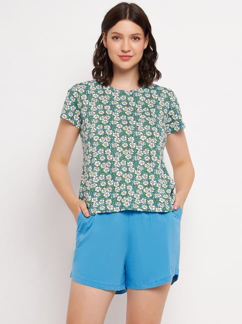 Buy Clovia Women's Cotton Printed Top & Shorts Set