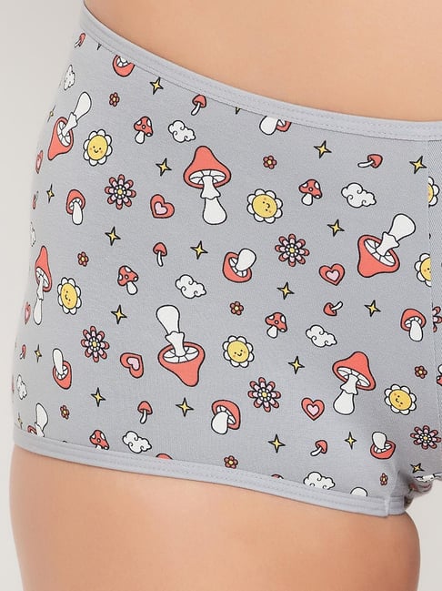 Clovia Grey Cotton Printed Boyshorts Panty